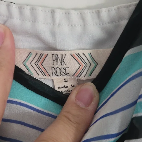 Pink Rose Striped High Low Dress in Blue and Black - Picture 2 of 2